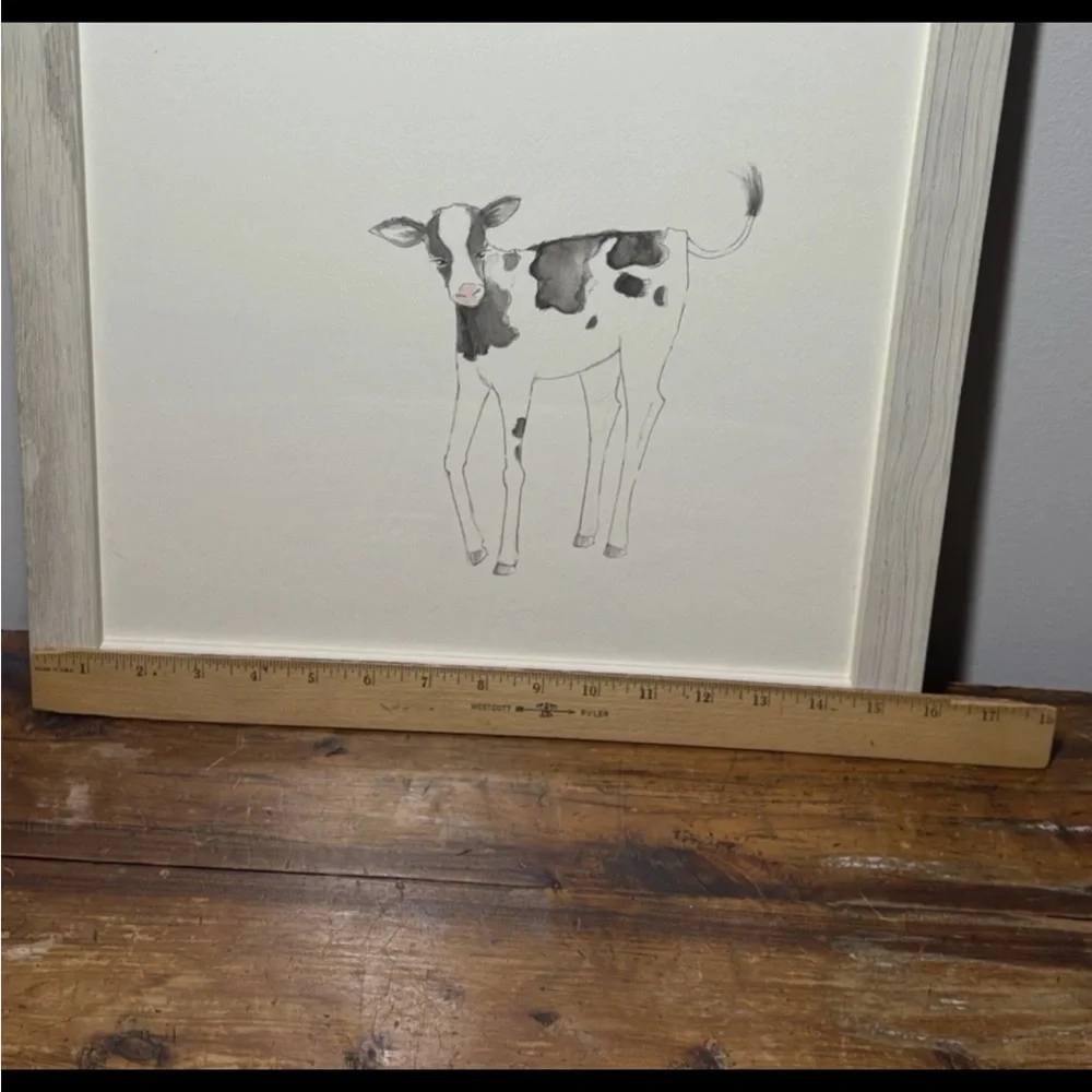 Restoration Hardware Baby & Child Watercolor Animal print Cow framed art